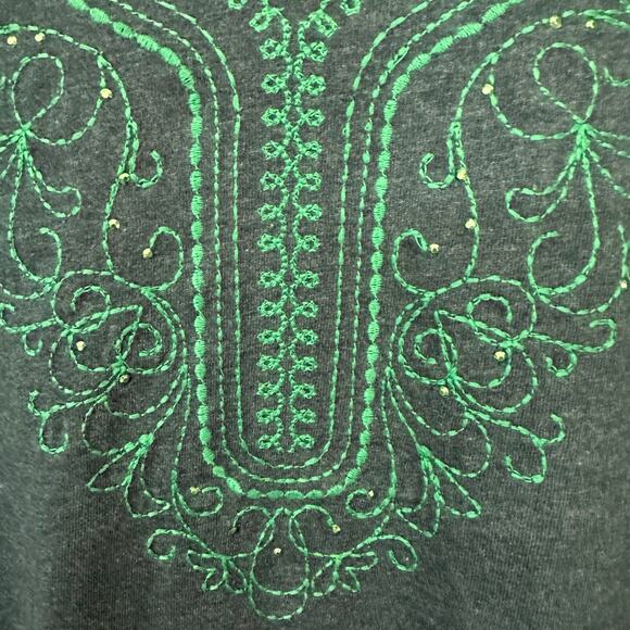 Catherines Size 5X V Neck Top 34/36W Green Embroidered Long Sleeve Boho Cotton - Picture 5 of 7